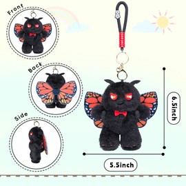 RLOMUTE 6.3 Inch Orange Moth Mothman Keychain Plush Toy Bag pendant Stuffed Animal Super Soft Cute Baby Cuddly for Birthday Party Companions Car Home Decor Collectible Gift for kids Christmas