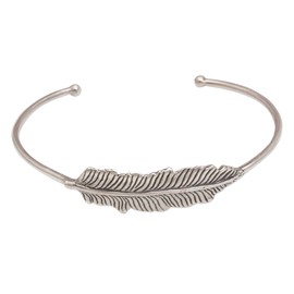 NOVICA Artisan Handmade Sterling Silver Cuff Bracelet 925 Feather from Bali No Stone Pendant Indonesia [bracelet 6 in L (end to End) x 0.1 in W Pendant(s) 0.5 in H x 1.7 in W x 0.1 in D] ' Alluring