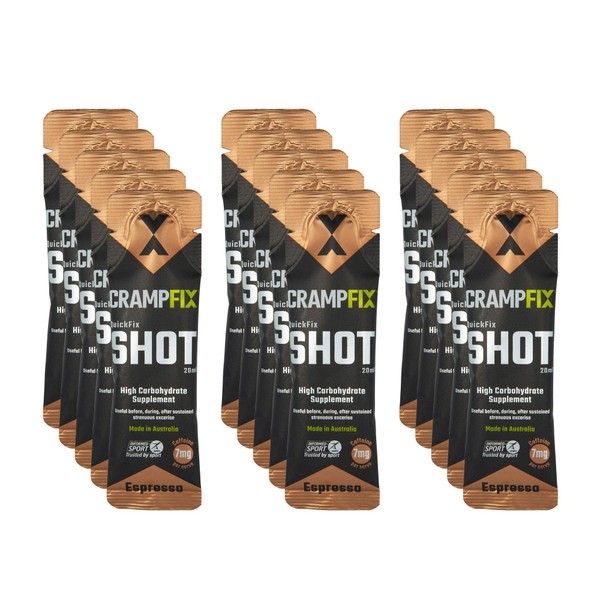 CRAMPFIX Sports Shot, Prevents and Relieves Muscle Cramps in Seconds, Easy Carry Sachets, 15 Pack, All Natural, Espresso with Caffeine