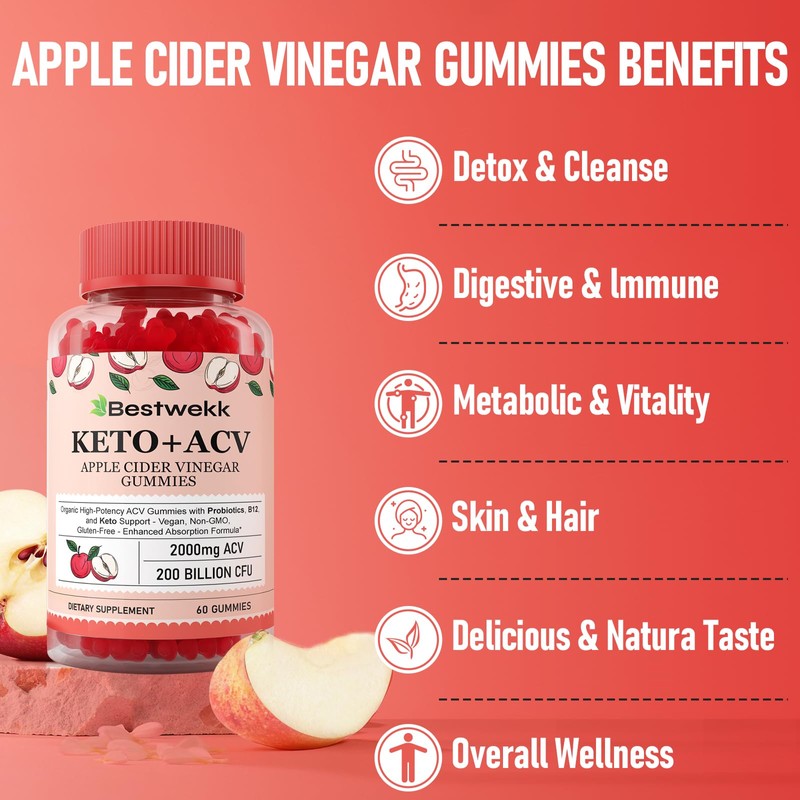 Apple Cider Vinegar Gummies, Max Strength 2000mg ACV Gummy with