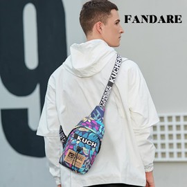 FANDARE Camo Sling Bags Chest Pack Teens Shoulder Backpacks Unbalance Ultralight Sport Crossbody Bags Waterproof Outdoor Travel Rucksack Running Gym Hiking Daypacks for Men Women Kids Blue
