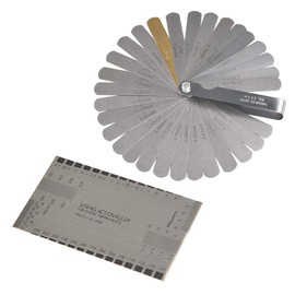 TIMESETL 2Pack Stainless Steel Feeler Gauge Dual Marked Metric and Imperial Gap Measuring Tool 32 Blades + String Action Ruler Gauge Tool for Guitar Player & Luthier & Mechanic Auto Repair