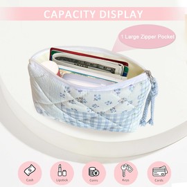 Modacarry Cotton Quilted Floral Coin Purse Digital Camera Pouch with Cute Prints Zipper for Women Girls (BLUE PATCH)
