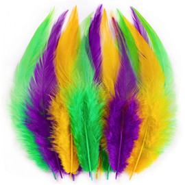Holmgren Mardi Gras Craft Feathers - 200pcs 5-7inch Rooster Feathers for Mardi Gras Decoration Carnival Masquerade Party Costume Decoration (Mardi Gras)