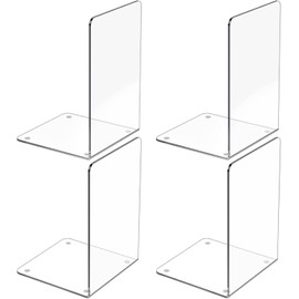 Deefongo 4Pcs Bookends, Acrylic Book Ends with Non-Slip Stickers, Clear Bookends for Shelves, Book Stopper, Book Organiser, Suitable for School, Home, Library, and Book Ends for Shelves