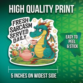 Fresh Sarcasm Served Daily Stickers - Funny Sarcastic Sarcasm Stickers - 5" On Longest Side - 2 Pack - High Adhesive Tack - Bumper Stickers for Cars, Truck, SUV - Made in USA - PLS272
