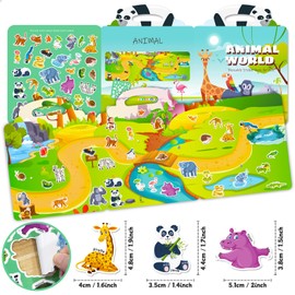 Animal World Sticker Book for Kids 2-8 Years, Reusable Animal Jelly Activities Stickers Book,Preschool Learning Busy Sticker Books for Toddler