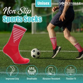2 Pairs Adults Sports Grip Socks Football | Unisex Cushioned Non Slip Socks With Arch Compression | Breathable, Quick Drying | Indoor & Outdoor, Sports Athletic, Yoga, Everyday | Size 6-8, 9-11,12-14