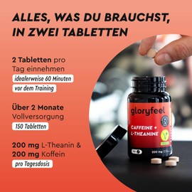 Caffeine + L-Theanine High Dose - 150 Tablets with 200 mg Caffeine + 200 mg L Theanine from Green Tea Extract per Daily Dose - 100% Vegan and Laboratory Tested