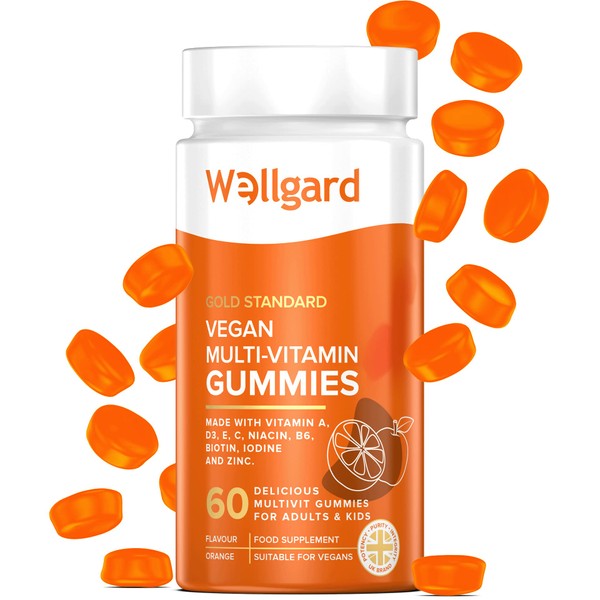 Vegan Multivitamin Gummies by Wellgard - Chewable Multivitamins Adults, 60 Vitamin Gummies, Orange Flavour (Adult Gummies)