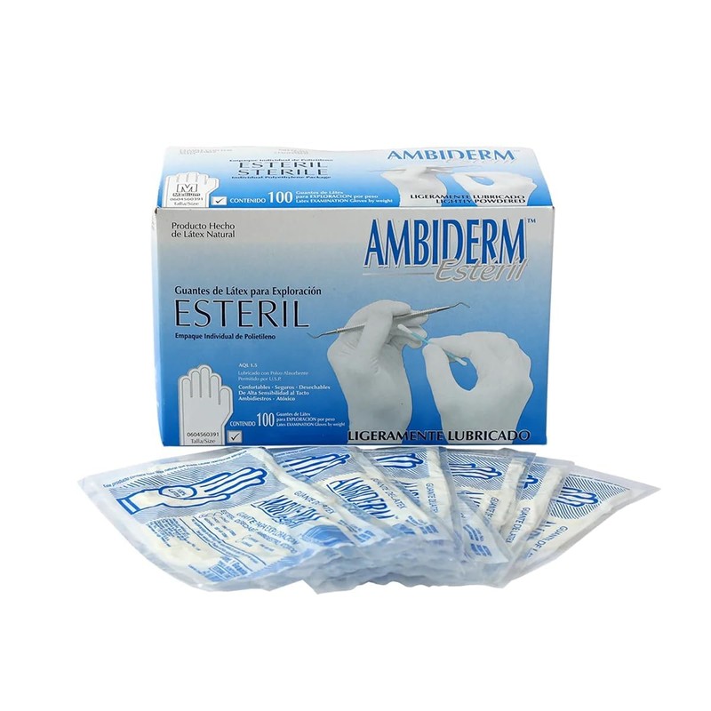 AMBIDERM Guante ESTÉRIL Caja C/100 PZAS (Mediano)
