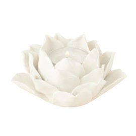 Pretty Home Portavelas de cerámica Estilo pétalos de Loto para decoración del hogar y Mesa (Blanco)
