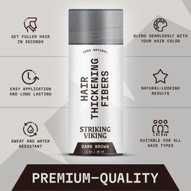 Striking Viking Hair Fibers for Thinning Hair - Dark Brown, 0.98 Oz, Pack of 1 - Volume-Boosting Thickening Powder - Long-Lasting Hold Styling Powder