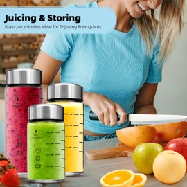 Glass Juice Bottles 4 Pack 10 oz - Wide Mouth Glass Water Bottles with Lids - Borosilicate,Stainless Steel Lids for Juicing, Smoothies, Infused Water, Beverage Storage, Leakproof, Reusable,BPA Free