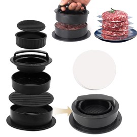 Burger Press with 100 Sheets of Burger Paper, Burger Pattie Press, 4-in-1 Set, Hamburger Press, Patty Press, Burger Patty Press, Patties Press for Delicious Hamburgers, Patties