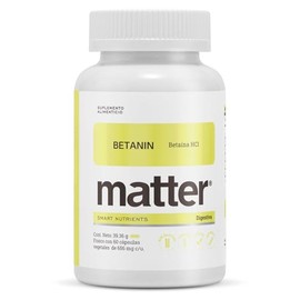 Matter Betanin, Suplemento de Betaína HCl 500 mg, Apoya la Digestión Óptima, Bienestar Hepático y Rendimiento Muscular, Apto para Veganos, 60 Cápsulas Vegetales