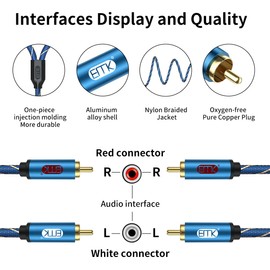EMK 2RCA Cable RCA Cable R&L 2RCA Male to 2RCA Aluminium Housing Nylon Braided Audio Cable Red and White Plug for TV, Speaker, Soundbar, Preamp (5m)