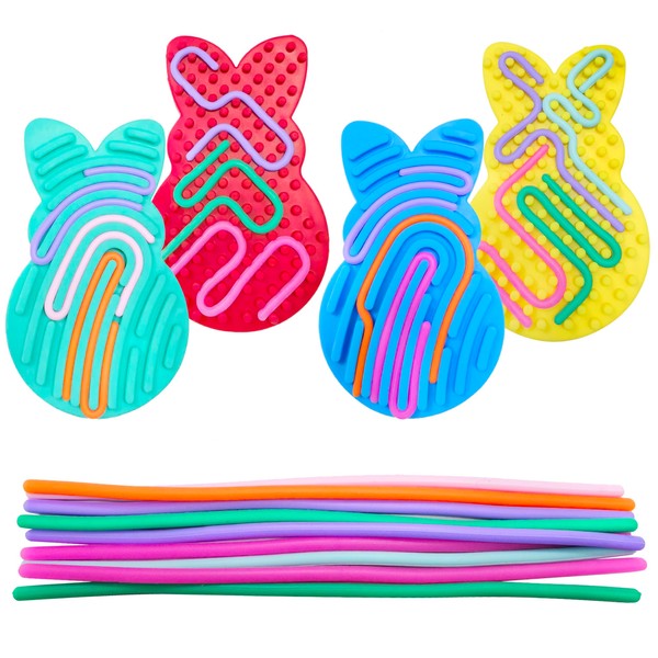 4 Pcs Easter Bunny Sensory Activity Board Toys Double-Side Silicone