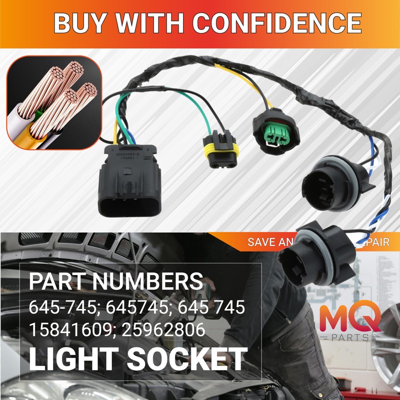 MQparts 645-745 Headlight Wiring Harness Socket Compatible with Silverado 1500