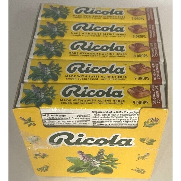 Ricola Natural Herb Cough Throat Drops Lozenges Bulk 20 Rolls of 9 Drops Each