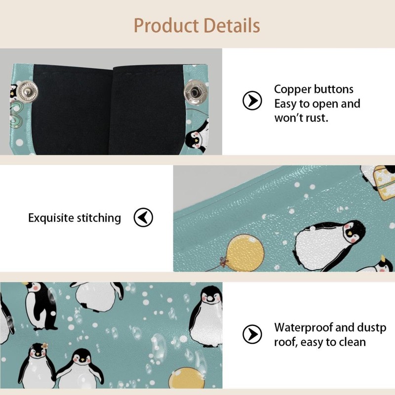 2 Pack Tissue Box Cover Holder, Cute Penguins Rectangle Leather