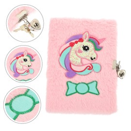 STOBOK Diary Notebook Lock Notebook for Boys and Girls Fluffy Cartoon School Diary Secret Lock Pink