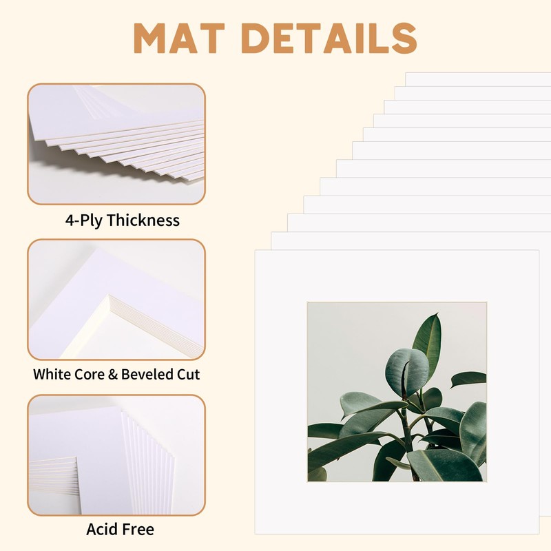 ZBEIVAN 12x12 White Picture Mats with Core Bevel Cut Frame