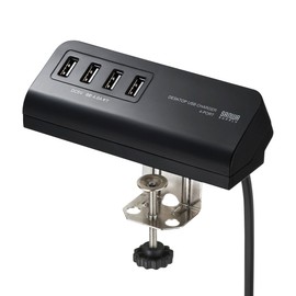 Sanwa Supply ACA-IP50BK Clamp Type USB Charger (USB A x 4 Ports), Black