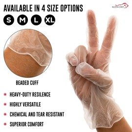 KLEEN CHEF, Bulk Disposable Vinyl Gloves, 1000 Count Heavy Duty Vinyl Gloves, Powder Free, Latex Free, Cleaning and Food Prep Gloves, Food Safe, Clear Gloves, MEDIUM (10 Boxes)
