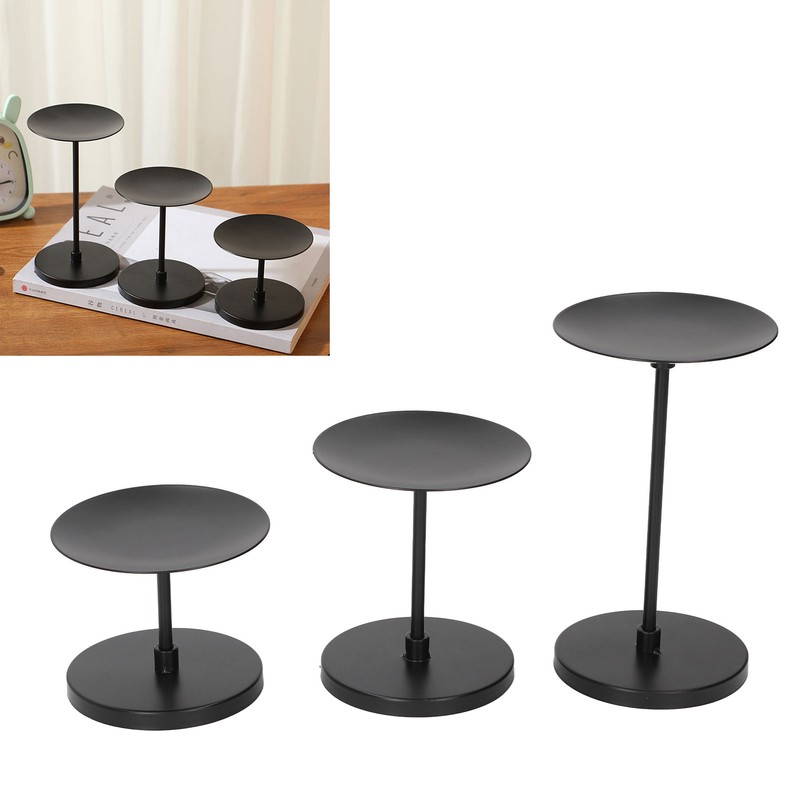 3pcs Pillar Candle Holder Black Double Sided Black Piano Paint