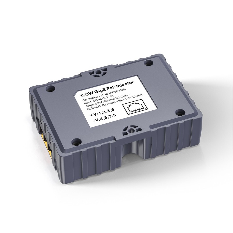 PoE Injector 48‑57V 3A GigE Passive ABS Surge ESD Protection