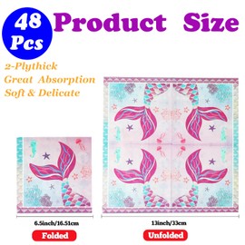 Mermaid Birthday Paper Napkins, 48Pcs, 6.5in