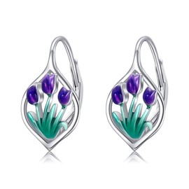 Tulip Leverback Earrings Sterling Silver Tulip Flower Jewelry Gift for Women