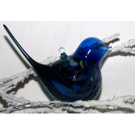 Jingle Bells Lauscha Glass Bird Blue with Colourful Granules, Approx. 15 cm Mouth-Blown