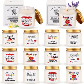 MTLEE 12 Pcs Teacher Appreciation Gift Bulk 3.5 oz Scented Soy Wax Fragrance Thank You Candle Aromatherapy Jar Inspirational Candle for Women Thank You Teacher Back to School Gift, 12 Styles (Apple)