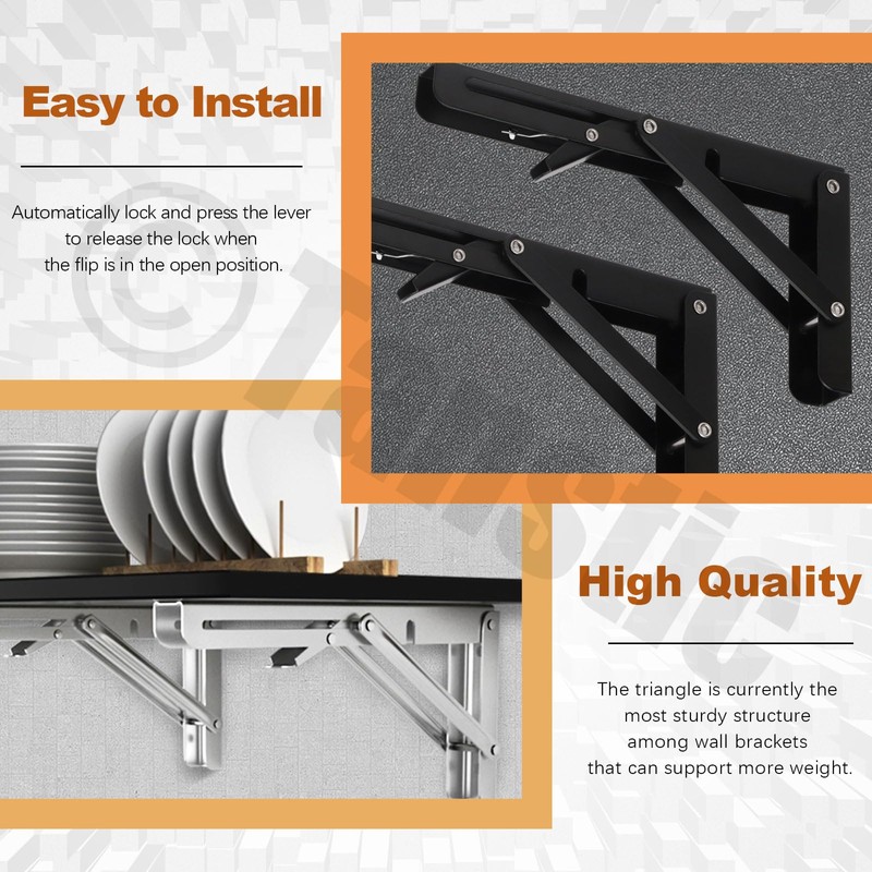 Tanstic 2 Pack 8 Inch Folding Shelf Brackets, Heavy Duty