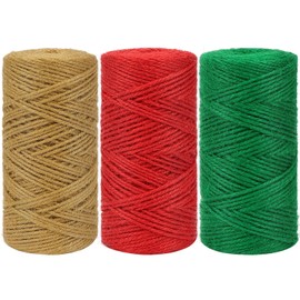 tenn well 2mm Jute Garden String, 300m Natural Jute Twine String Colored String for Gift Wrapping, Gardening Floristry and Crafts Decoration (Red Green Brown)