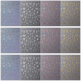 HASTHIP® 12 Hojas de Pegatinas Metálicas Autoadhesivas para Uñas,3D Decoraciones de Uñas Y2K Vintage,Tiras Esmalte Colores Sólidos Arte DIY para Mujeres con Diseño