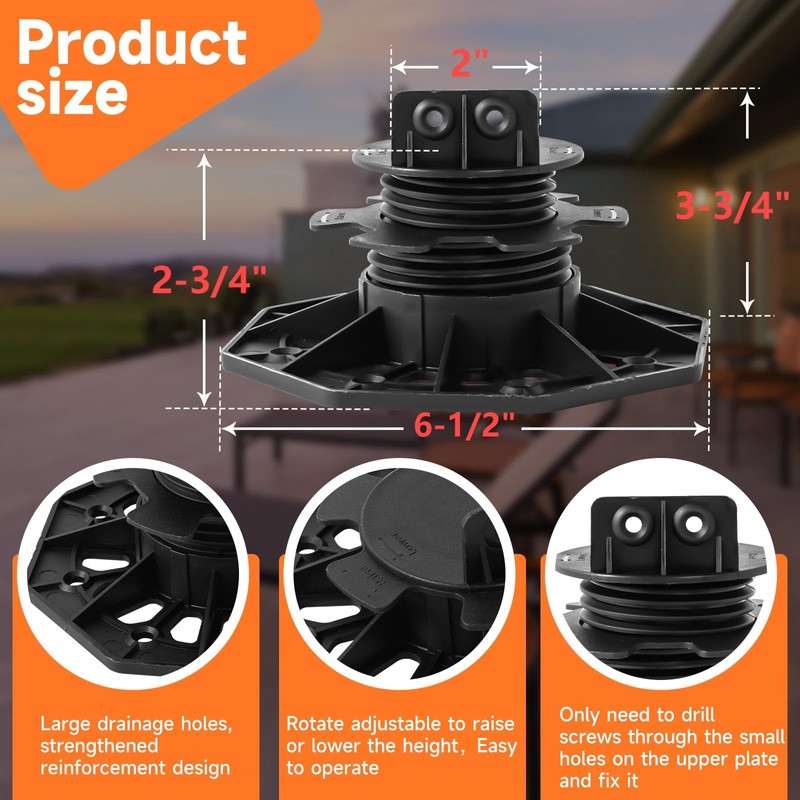 YMSZGBZG 12PACK Adjustable Deck Support Pedestal, 1-3/16'' to 2-3/4'' Height,