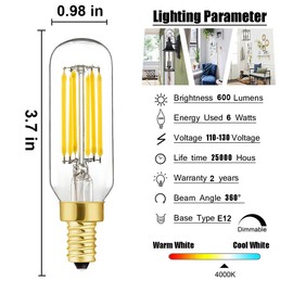 XININSUN T6 LED Bulb Dimmable 6W Equal Daylight White 4000K T6 T25 E12 Candelabra Led Light Bulb 60 watt for Chandeliers,Ceiling Fan,Wall sconces AC120V 600LM e12 Led Bulb 6Pack