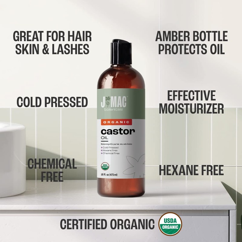 J MAC BOTANICALS Organic Castor Oil, Cold Pressed (32 oz)