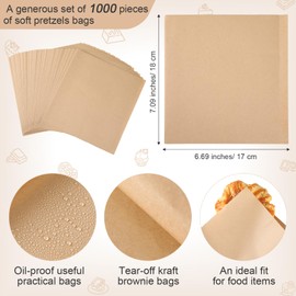 Colarr 1000 Pcs Soft Pretzel Bags 6.69 x 7.09 Inch Pretzels Individual Bags Grease Resistant Double Open Bags Paper Sandwich Wrapper Pretzel Holder for Concession Stands Food Snack Cookie, Brown