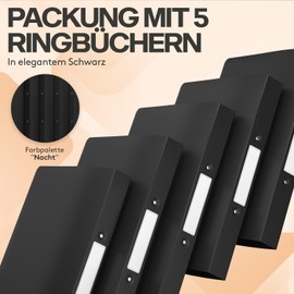 ACROPAQ - 5 x A4 Ring Binder with 2 Rings, with Spine Labels, Spine Width 3.5 cm, Night, Natural Colour Collection - Ring Binder, Ring Binder, A4 Slim, Ring Binder A4, School Folder