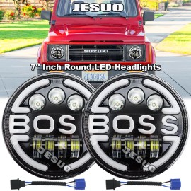 JESUO Pair Dot 7" inch LED Round Headlights DRL Hi/Lo Beam For Suzuki Samurai SJ410 2x