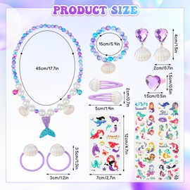 Candcamp 15 Pack Mermaid Girls Jewellery Sets for Kids, Mermaid Plush Bag with Tattoo Stickers, Princess Toys Kids Jewellery Mermaid Toys Gifts for 3 4 5 6 7 8 year old girls