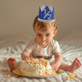 Eoopoon 1/2 Birthday Crown Hat for Baby, Half Birthday Crown Hat for Baby, Boy Girl Birthday Party Hat, Crown Decoration