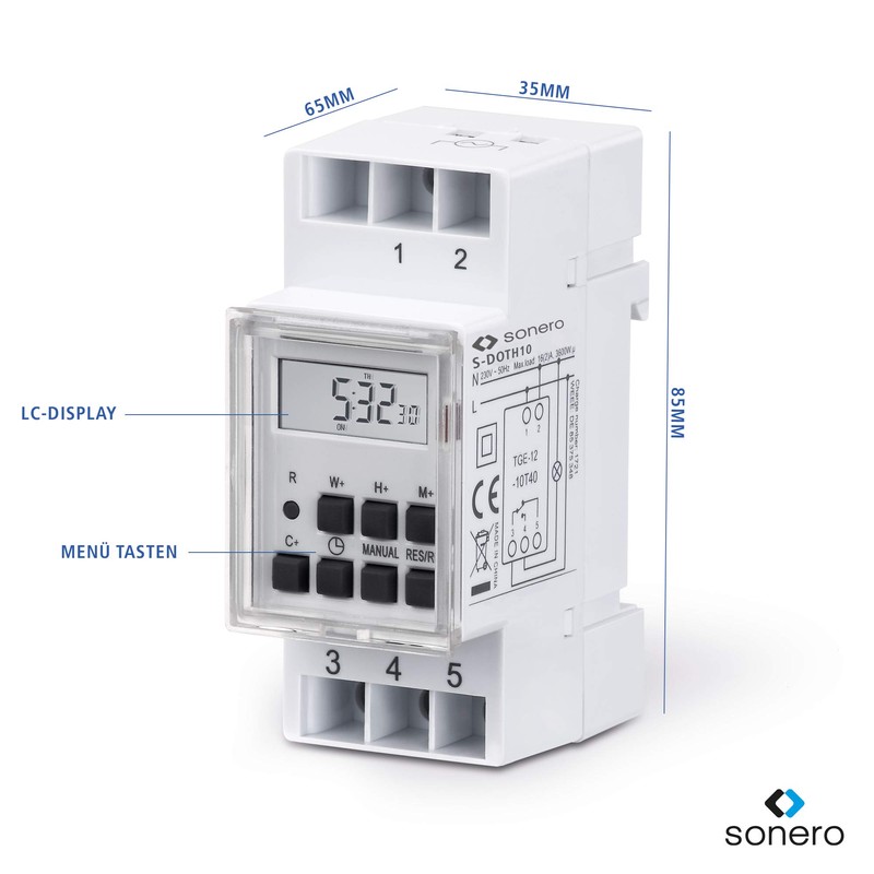 sonero S-DOTH10 Digital Timer for DIN Rail / Switch Panel