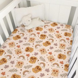 Fall Dogs Baby Crib Sheet 52''x28'' Golden Retriever Boho Rainbow Leaves Stretchy Fitted Crib Mattress Cover for Boy Girl Dogs Lovers Gift Soft Baby Bed Sheet for Standard Crib Toddler Mattress