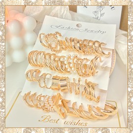 24 Pairs Gold Earrings for Women Fashion Pearl Chain Link Stud Drop Dangle Earrings Multipack Statement Gold Hoop Earrings Set, Hypoallergenic Earrings for Birthday Party Christmas Jewelry Gift