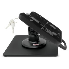 ENS Tailwind Ingenico ISC 250 3" Latch and Key Lock Compact Pole Mount Terminal Stand with Square Freestanding Mobility Base Plate, Black